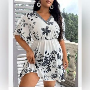 SHEIN plus floral print flounce sleeves dress.
